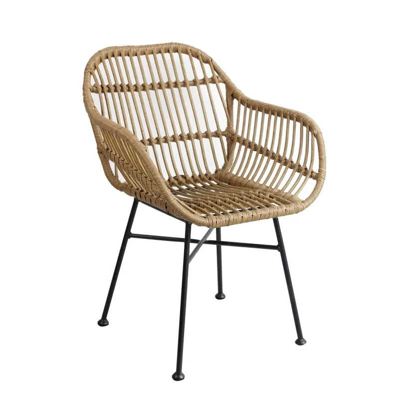 Outdoor Furniture Metal Chairs - เก้าอี้ทานอาหารสไตล์นอร์ดิกสำหรับห้องครัว เก้าอี้หวายสำหรับระเบียงกลางแจ้ง เก้าอี้เหล็กดัดหวาย เก้าอี้ไม้เนื้อแข็ง เก้าอี้มีพนักแขนทำมือแบบเรียบง่าย