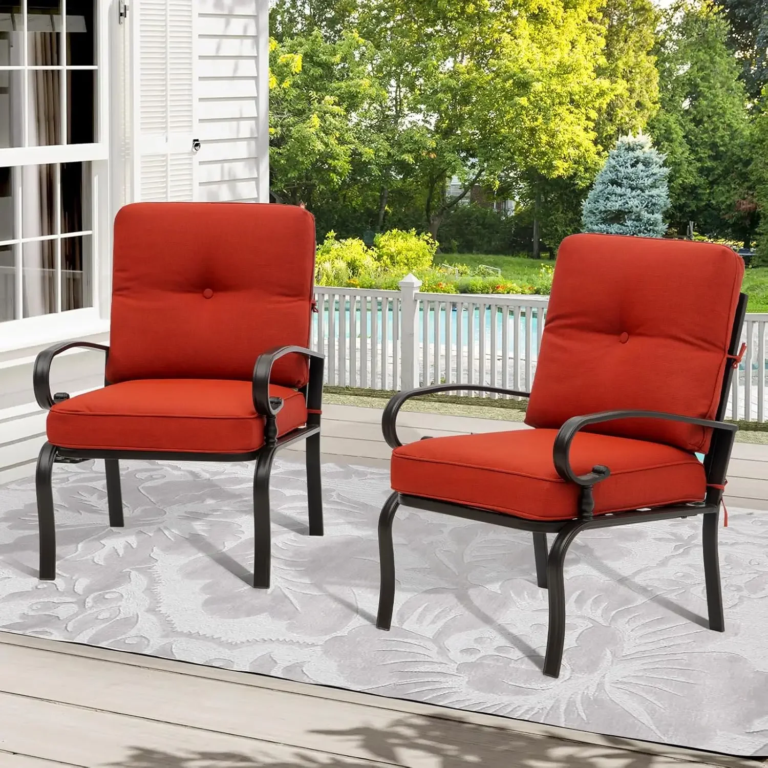 Outdoor Furniture Metal Chairs - เก้าอี้บิสโทรโลหะสีแดงสำหรับใช้งานกลางแจ้ง ชุดเฟอร์นิเจอร์สำหรับนั่งรับประทานอาหารในสวน